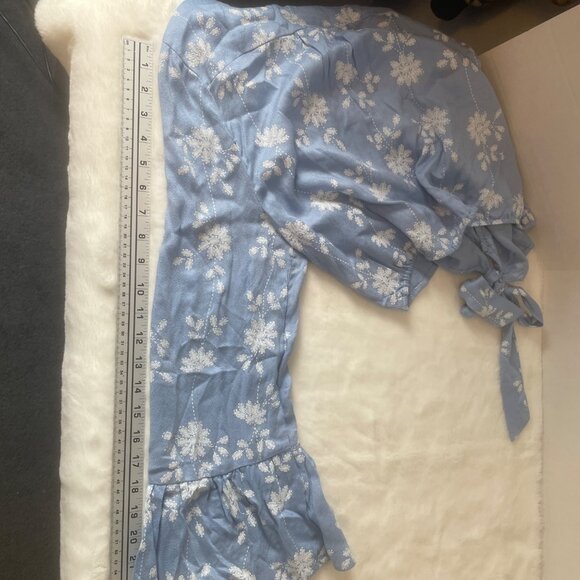 American Rag Womens Blue Floral TieFront Bell Sleeve Blouse XXL Boho Cottagecore - Picture 9 of 12